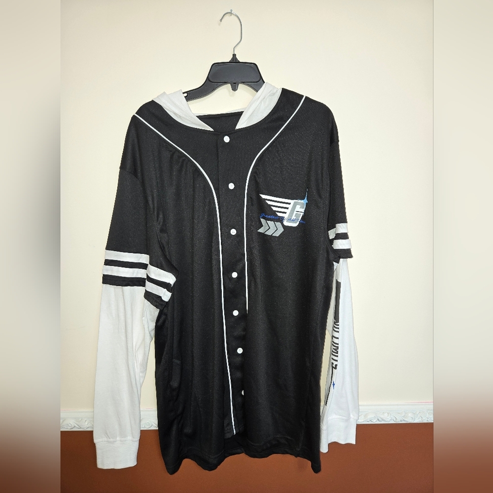 Black Hooded GREATEST OF ALL TIME Long Sleeved Jersey Shirt, XXL, NWT